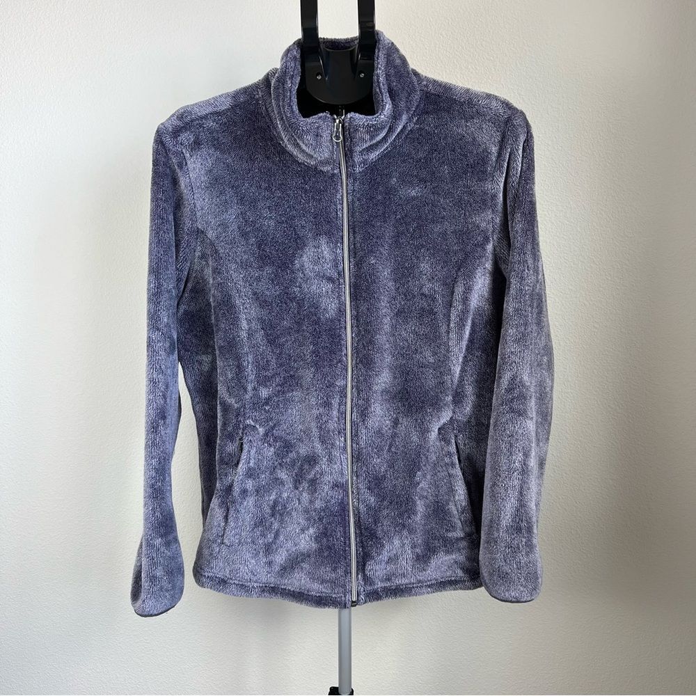 Free Country Fleece Jacket Women‎ XL Purple Gray Full Zip Soft Cozy Lightweight